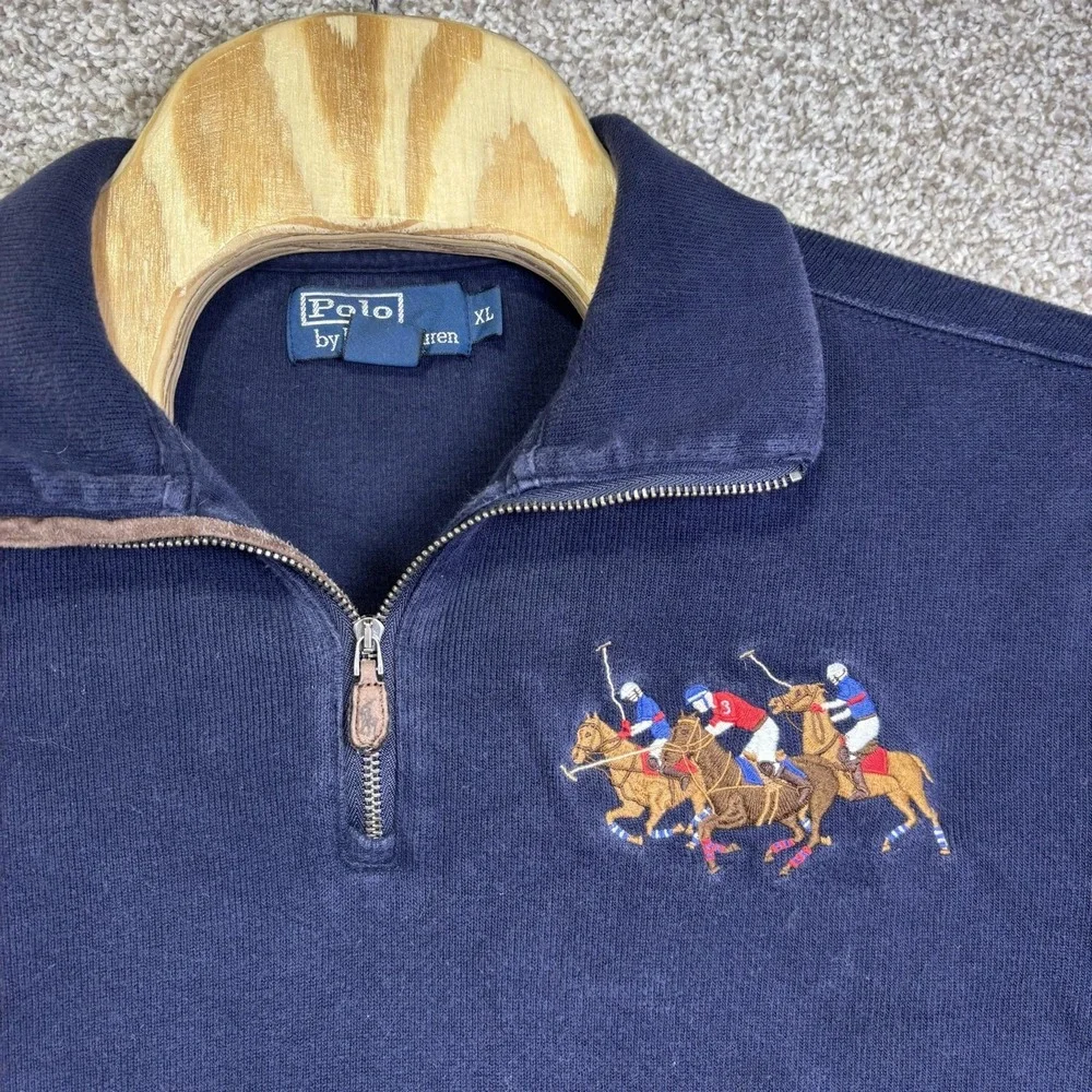 Polo By Ralph Lauren Sweater Mens XL Blue Cotton Quarter Zip Mock Neck Pullover